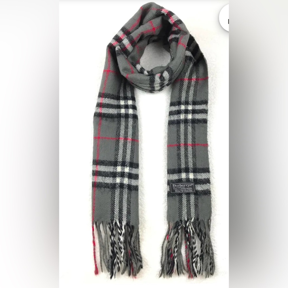 Burberry Charcoal and Crimson Plaid Scarf